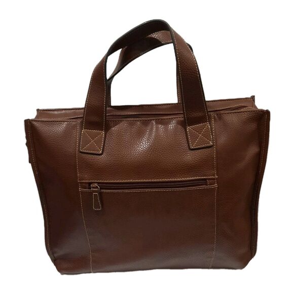 Brown Vegan Leather Briefcase Document Business Travel Bag - Picture 1 of 7